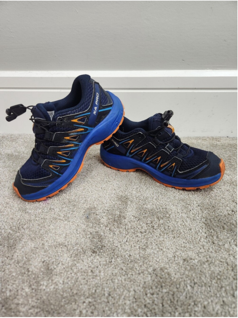 Kids Salomon Xa Pro 3D J Medieval Blue Orange Trail Running Shoes Size 1 Outdoor